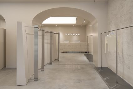 between the walls preserves shell rock from soviet past at sculptural showroom in kyiv